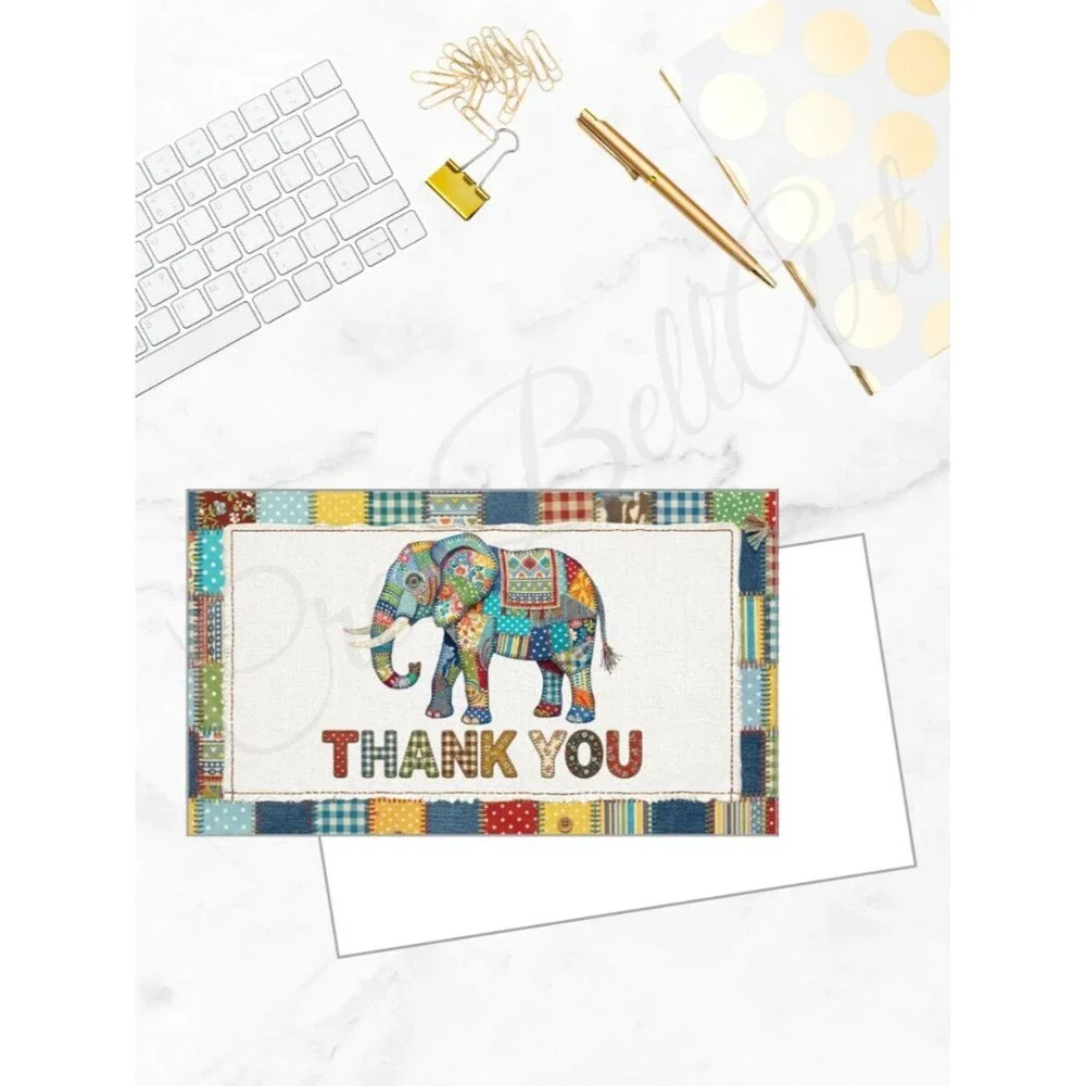 60 Patchwork Cards Elephant Design Thank You Cards - Picture 4 of 7